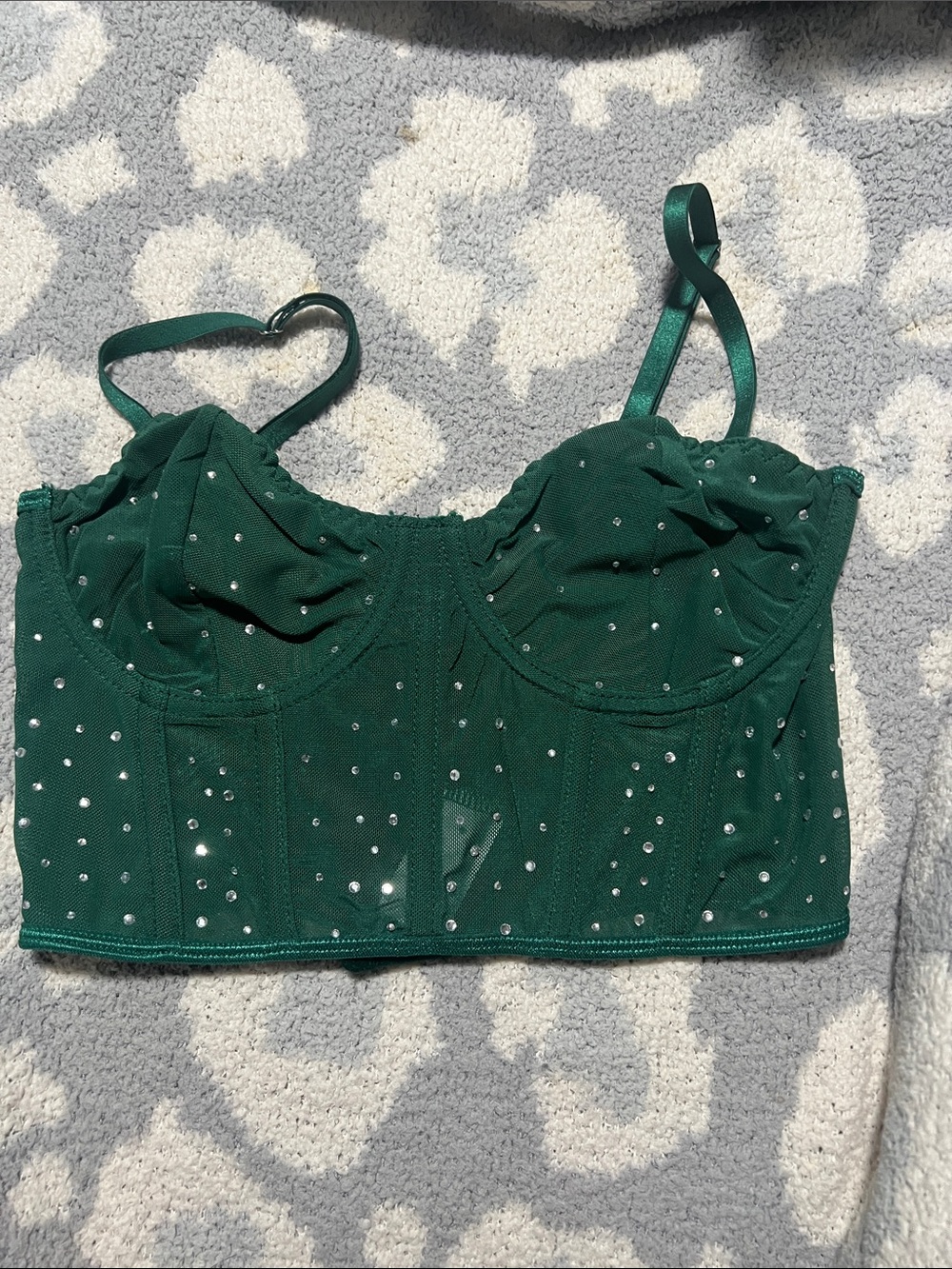 Emerald Green Rhinestone Bustier Crop Top